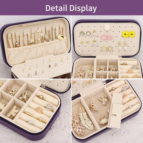 Vista 3 de DesignSter Joyero de viaje, estuche portátil de piel sintética, pequeñas cajas de joyería para regalos, organizador de joyas de viaje para mujeres