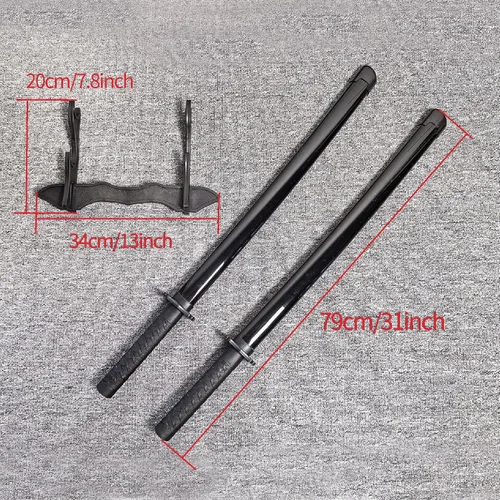 Vista 3 de Paquete de 2 espadas de polipropileno de alta dureza, katana de flexión de 90 grados, accesorio de Halloween, personaje de anime de plástico