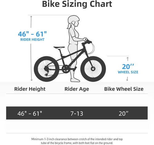 Vista 7 de JOYSTAR 20 Inch Mountain Bike for Kids Ages 7-10 Year Old, 3-Inch Wide Knobby Tires, 7 Speed Drivetrain, Disc Brakes, Fat Tire Kids Bicycles for