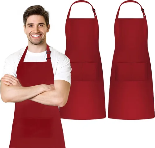 Vista 9 de Adjustable Bib Apron 100% Polyester Kitchen Aprons Waterdrop Resistant Aprons with Adjustable Strap, Pockets & Long Ties