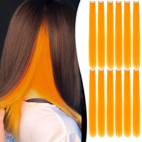 Vista 12 de Extensiones de cabello sintético con clip de 24 pulgadas, extensiones de cabello sintético lacio con reflejos arcoíris para mujeres y niñas, regalo