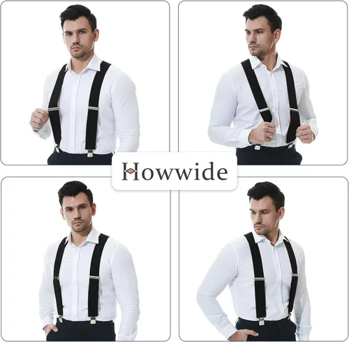 Vista 6 de Howwide Tirantes de 2 pulgadas para hombre resistentes con clips X-Back elástico ajustable