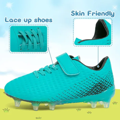 Vista 6 de BUWTDAY Tacos de fútbol para niños y niñas, atléticos para exteriores, cómodos, antideslizantes, zapatos de fútbol (niños pequeñosniños grandes)