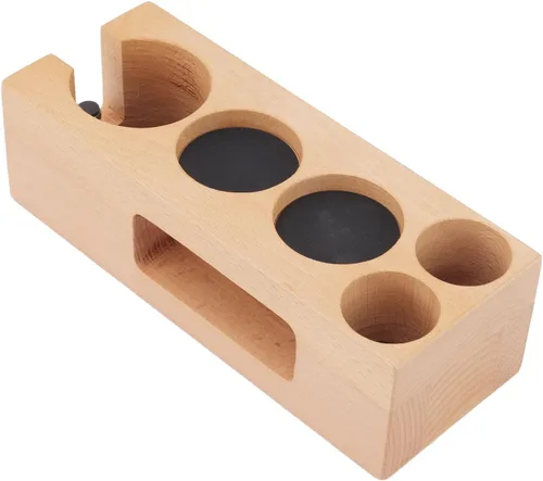 Vista 9 de Soporte para filtro de café de madera, estación de tampón de café de madera con alfombrilla de madera para expreso, base de madera para cafeterías