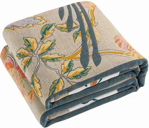 Vista 16 de Manta bohemia de muselina de algodón tejida con flores decorativas de 50 x A-verde