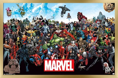 Vista 17 de Marvel Comics The Marvel Lineup - Póster de pared, 22.4 pulgadas de largo x 14.7 pulgadas de ancho, versión enmarcada de madera de granero