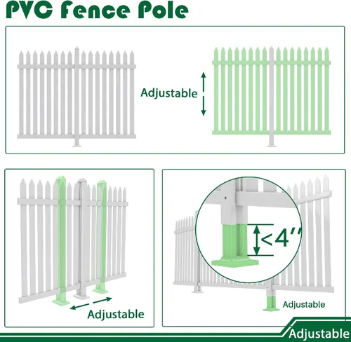 Vista 4 de Valla de vinilo para jardín al aire libre, poste de 30 pulgadas para valla de PVC de piquete blanco recto, patio, accesorios decorativos para aire