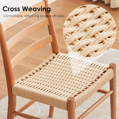 Vista 4 de Stary Sillas de comedor de madera de la rota con el asiento tejido cómodo, totalmente montadas Naturaleza - Conjunto de 4