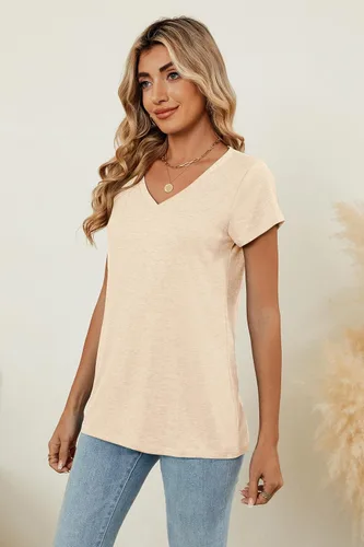 Vista 3 de Sherosa Camisetas para mujer, cuello en V, manga cortalarga, casuales, suaves, lisas, básicas