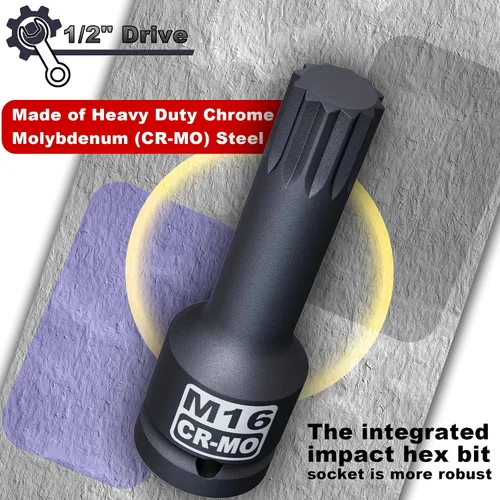 Vista 4 de 1/2" Drive Master Juego de llaves de impacto XZN, 10 piezas: M5 - M18, acero Cr-Mo, caja de almacenamiento resistente