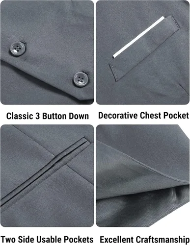 Vista 5 de COOFANDY Chaleco de traje formal para hombre, ajustado, casual, para negocios, chaleco