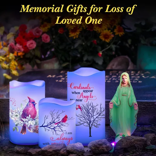 Vista 4 de Tujoe - 3 velas LED sin llama, conmemorativas cardenales, regalos de Regalos cardenales para mujeres, luces LED que funcionan con pilas, sin llama