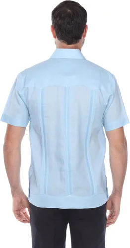 Vista 7 de Camisa Guayabera clásica con cuatro bolsillos para hombre, mezcla de polialgodón y manga corta