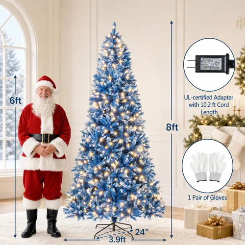 Vista 2 de Árbol de Navidad artificial preiluminado de 8 pies con 420 luces LED