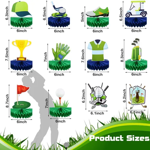 Vista 2 de Teling - 12 centros de mesa de golf para decoración de mesa de fiesta, pelota de golf de doble cara, panal para cumpleaños, despedida de soltero