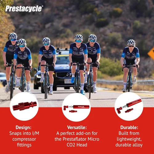 Vista 4 de Prestacycle Adaptador de compresor de aire para cabezales de CO2 – Enchufe de acoplador de aleación 6061-T6 para inflar neumáticos de bicicleta