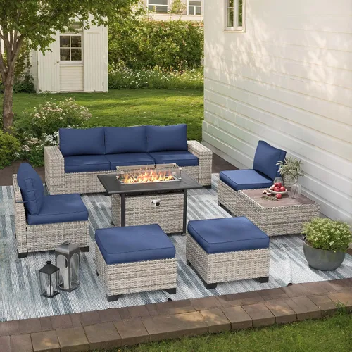 Vista 100 de Muebles de patio al aire libre conjunto PE mimbre ratán al aire libre sofá seccional Gris