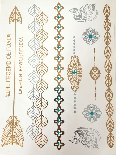 Vista 8 de 10 hojas de modernos tatuajes metálicos flash de oro/plata