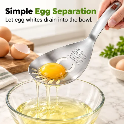 Vista 3 de 5-in-1 Stainless Steel Cooking Spoon, Multifunctional Home Kitchen Tool with Garlic and Ginger Grater, Egg Separator, Pasta Scoop, Soup Strainer and