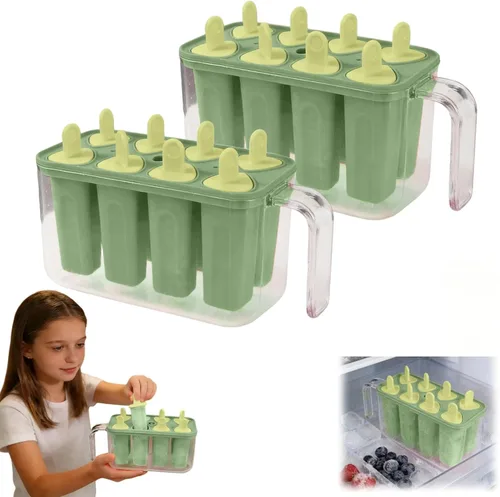 Vista 10 de Bandeja de molde para hacer paletas de hielo de 8 cavidades, moldes reutilizables para paletas de hielo, contenedor reutilizable de fácil liberación