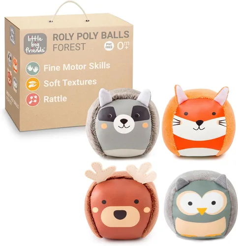 Vista 9 de Little Big Friends Roly Poly Balls Juguete sensorial de sonajero para bebé, juego de 4