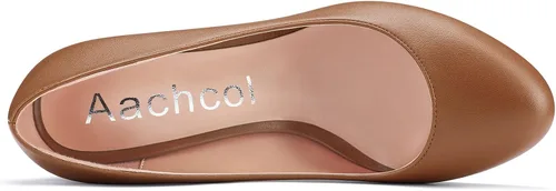 Vista 4 de Aachcol Zapatos de tacón alto para mujer punta redonda sin cordones bloque grueso tacón medio zapatos de vestir para oficina mate 3 pulgadas