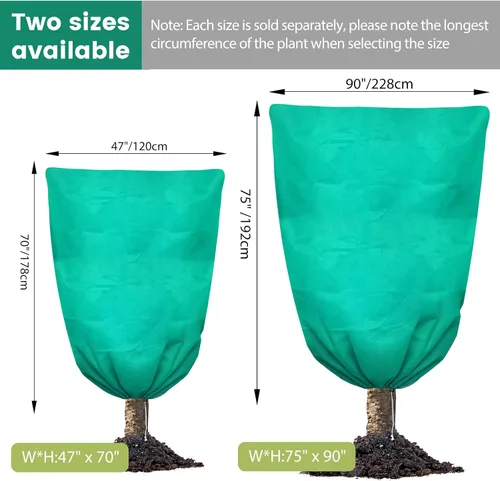 Vista 7 de Cubiertas para Plantas Protección contra Heladas, 2 Paquetes 75"An x 90"Al Mantas Grandes de Tela Antiheladas 2.47oz/yd² con Cremallera y Cordón