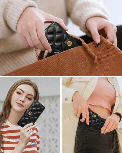 Vista 6 de cakang Billetera para mujer, compacta y delgada, plegable, con bloqueo RFID, de cuero, tarjetero con cremallera, 1-negro, Cartera delgada para mujer