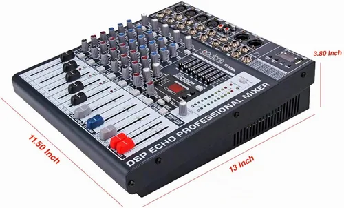 Vista 4 de Boytone BT-60MX, mezclador de audio Bluetooth de 6 canales, controlador de sonido DJ, reproductor de MP3 USB, conector de micrófono XLR, ecualizador