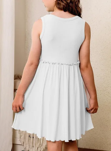 Vista 4 de blibean Vestido de verano sin mangas para niñas, trajes cómodos talla 4-13 años