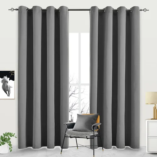 Vista 9 de Cortinas opacas para dormitorio, con aislamiento térmico y bloqueo de luz, para oscurecer la habitación, cortinas con ojales sólidos para ventana