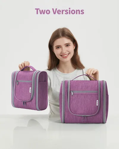 Vista 8 de Narwey - Neceser de viaje colgante, organizador de maquillaje y productos cosméticos para mujeres y hombres, Aa-morado., L