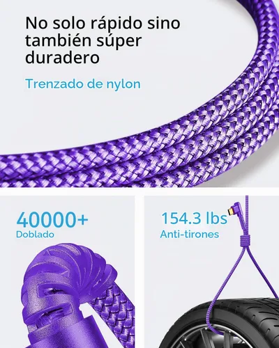Vista 6 de MRGLAS - Cable USB A a USB C de 3.2 A, paquete de 2 [90°, chapado en oro] 6.6+6.6F Type C Charger Right Angle Nylon Braided Fast Charge SCSI Cable