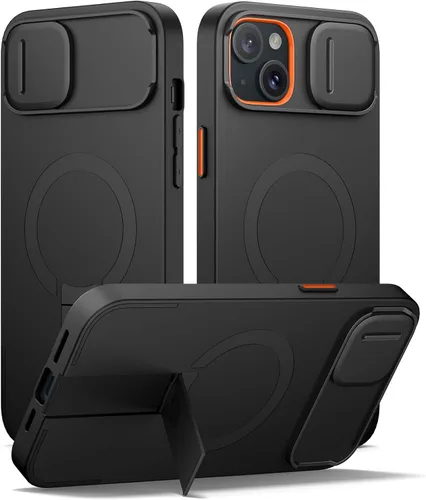 Vista 76 de SURITCH Funda para iPhone 12/12 Pro con cubierta magnética para cámara deslizante y soporte ajustable, compatible con MagSafe, funda protectora Negro