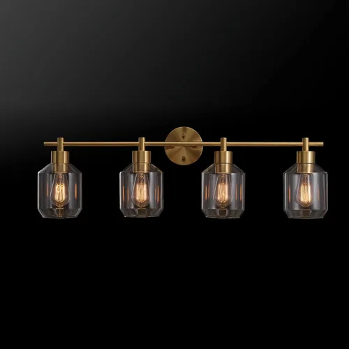 Vista 8 de Globe Electric 52083 Cannes - Lámpara de tocador de 4 luces, latón mate, pantallas de cristal opal, bombilla no incluida