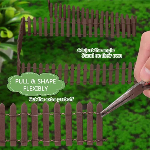 Vista 3 de Kigley 6 piezas de 40 pulgadas de valla de madera en miniatura para jardín de hadas, decoraciones de cerca con piquetes para DIY, maceta, casa