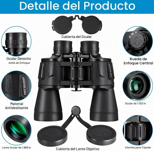 Vista 9 de [Usado] Prismáticos de 20 x 50 de alta potencia para observación de aves con ocular grande de 28 mm, prismáticos impermeables para caza, senderismo