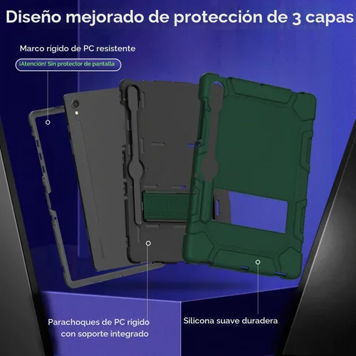 Vista 3 de Funda para Samsung Galaxy Tab S10 Lite/ S10 FE/ S9 FE 5G 10.9 Pulgadas/Galaxy Tab S9 11 Pulgadas 2023, Funda Protectora a Prueba de Golpes con Verde