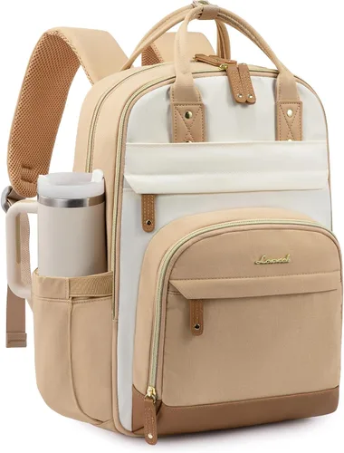 Vista 8 de LOVEVOOK Mochila para mujer, mochila para laptop de 15.6 pulgadas, mochilas escolares, bolsa antirrobo, bolsa antirrobo impermeable, para beige