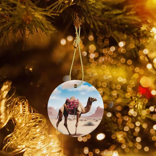 Vista 7 de Un hermoso colgante de cerámica redondo de camello con agujero y cuerda dorada para Navidad y Año Nuevo colgante decoración en casa