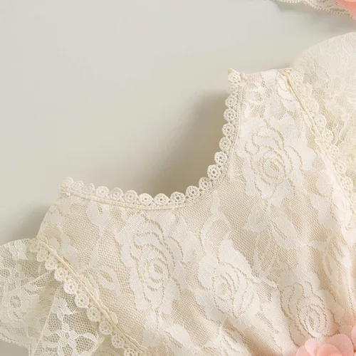 Vista 7 de Ropa de bebé niña de verano de encaje mameluco mameluco mameluco manga con volantes sin espalda body traje de una pieza