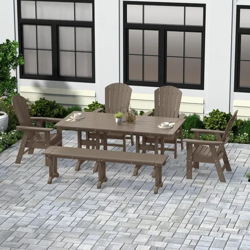Vista 17 de WestinTrends Dylan Adirondack - Juego de 6 mesas y sillas de comedor para exteriores para todo tipo de clima, mesa y sillas de patio de madera