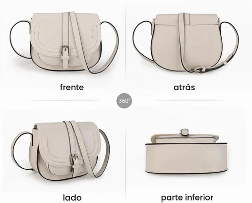 Vista 4 de Bolsa cruzada de cuero vegano para mujer, pequeña, para colgarla en el hombro, monedero, estilo bohemio Beige