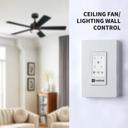 Vista 2 de Ventilador de techo universal con control de pared con interruptor de cuatro velocidades y atenuador de luz LED/incandescente, interruptor de pared