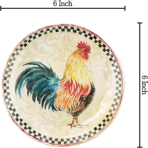 Vista 2 de UP ware Country Rooster - Platos redondos de postre de melamina, platos pequeños para servir, para aperitivos, aperitivos y guarniciones