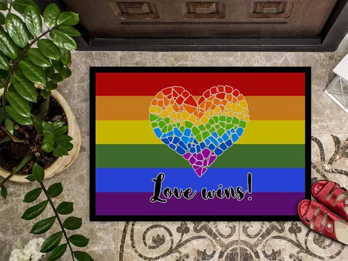 Vista 3 de Caroline's Treasures CK8017MAT - Felpudo de 18 x 27 pulgadas, diseño de orgullo gay, diseño de corazón con mosaico, para interiores y exteriores