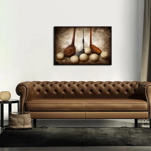 Vista 3 de sechars Lienzo deportivo para pared, diseño vintage de pelotas de golf, impresiones artísticas de naturaleza muerta con marco negro de alta calidad