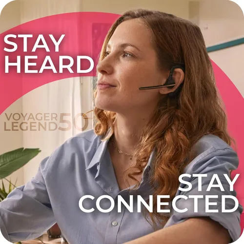 Vista 3 de Poly Voyager Legend 50-M - Auriculares Bluetooth, funda de carga, cancelación de ruido alimentada por IA, tecnología WindSmart de 4 micrófonos