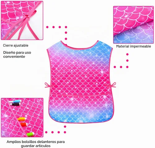 Vista 4 de Sylfairy Bata de arte para niños, impermeable, para pintar, delantal de pintura para niños pequeños
