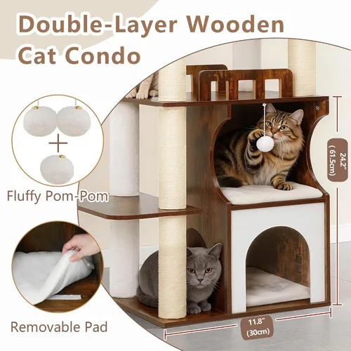 Vista 2 de Gitelsnour Árbol para gatos, torre de madera para gatos de 70.9 pulgadas para gatos grandes y adultos, muebles modernos para gatos con condominio